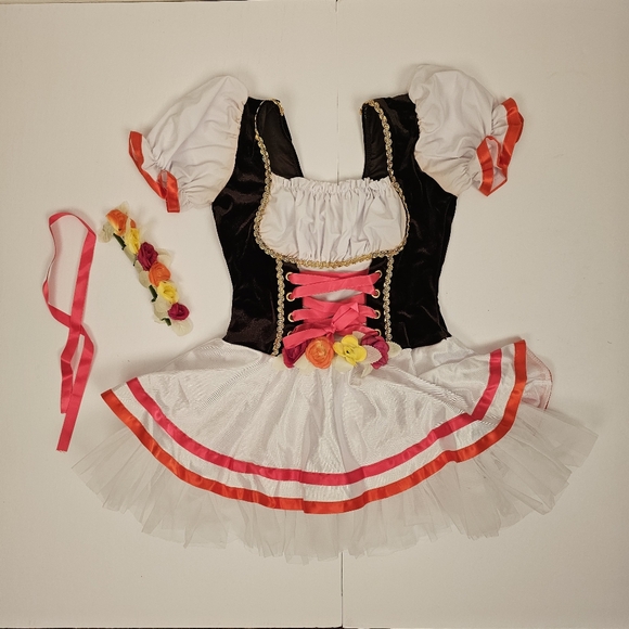 Art Stone white brown red tulle skirt bodysuit ballet dance costume size MC - Picture 2 of 5